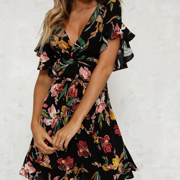 Black floral multicolored summer ruffled dress - Picture 3 of 8